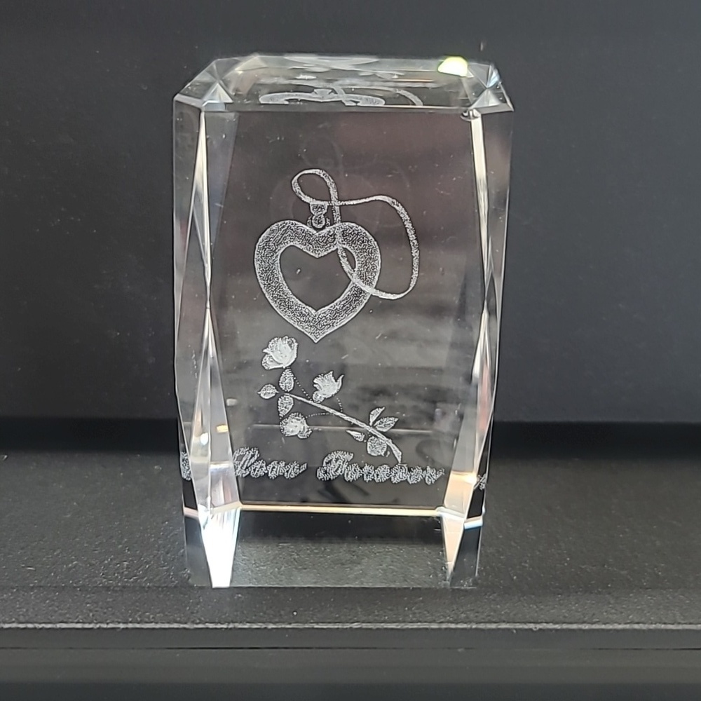 Love forever cut glass iside etched paper weight